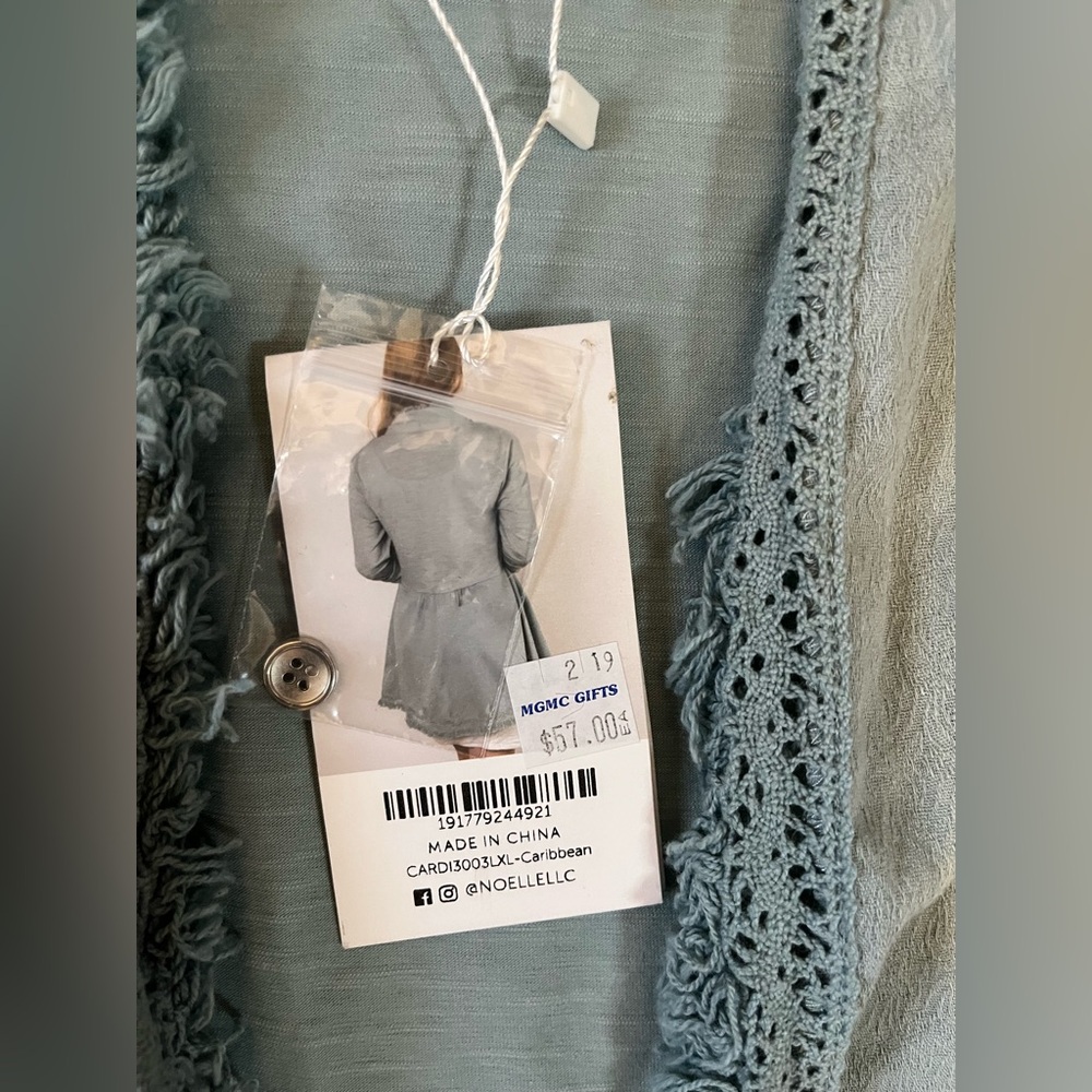 Simply Noelle Ruffled Open Cardigan in Caribbean Green Cove size L/XL - Picture 11 of 13